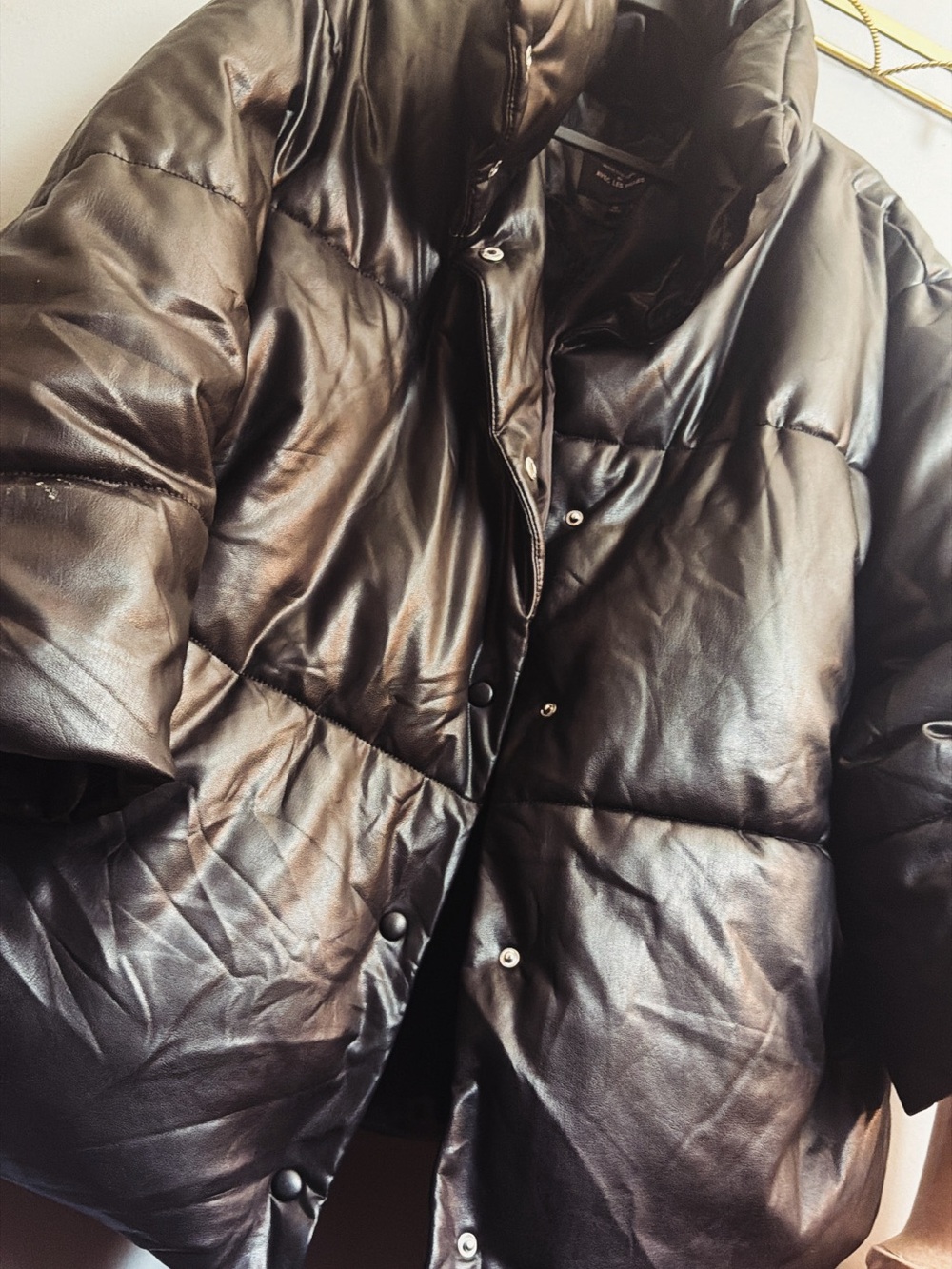 Avec Les Filles Black Vegan Leather Oversized Puffer Coat 1X